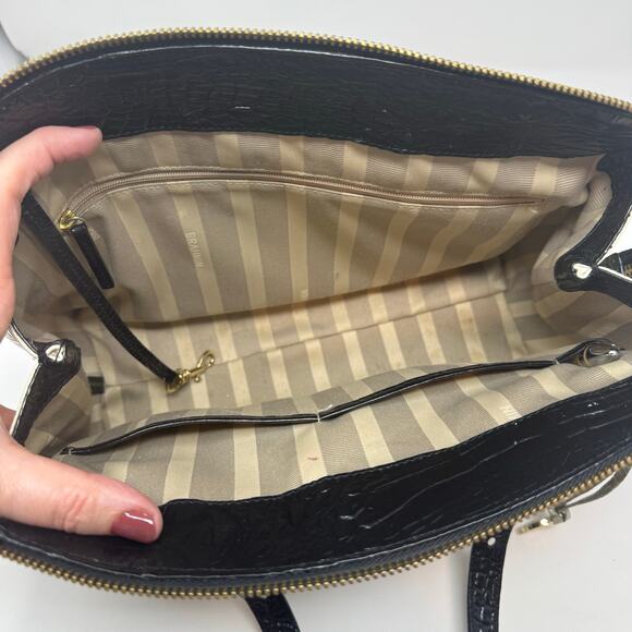 Brahmin Alice Carry All Shoulder Bag Tri Texture Ivory Gray Black Charm READ - Picture 13 of 14